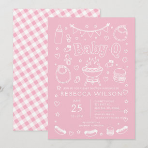 Rosa Baby Q Grillfest Tjej Baby Shower Inbjudningar