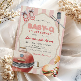 Rosa Baby-Q-ryggbords-, babyduschinbjudan Inbjudningar