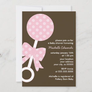 Rosa Baby Rattle Girl Baby Shower Inbjudningar