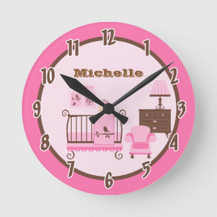 Rosa Baby Room Personlig Clock Rund Klocka