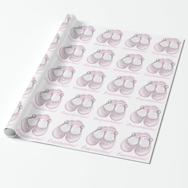Rosa Baby Shoes Baby Shower Wrapping Papper Presentpapper (Utrullad)