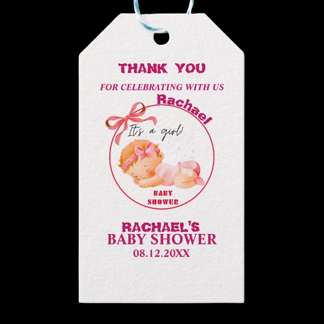 Rosa baby shower, baby flickor shower presentetikett (Skapare uppladdad)