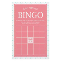 Rosa Baby Shower Bingo Polka dots och Ribbon