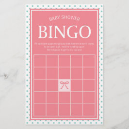 Rosa Baby Shower Bingo Polka dots och Ribbon Brevpapper