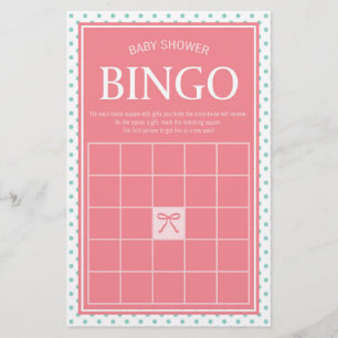 Rosa Baby Shower Bingo Polka dots och Ribbon Brevpapper