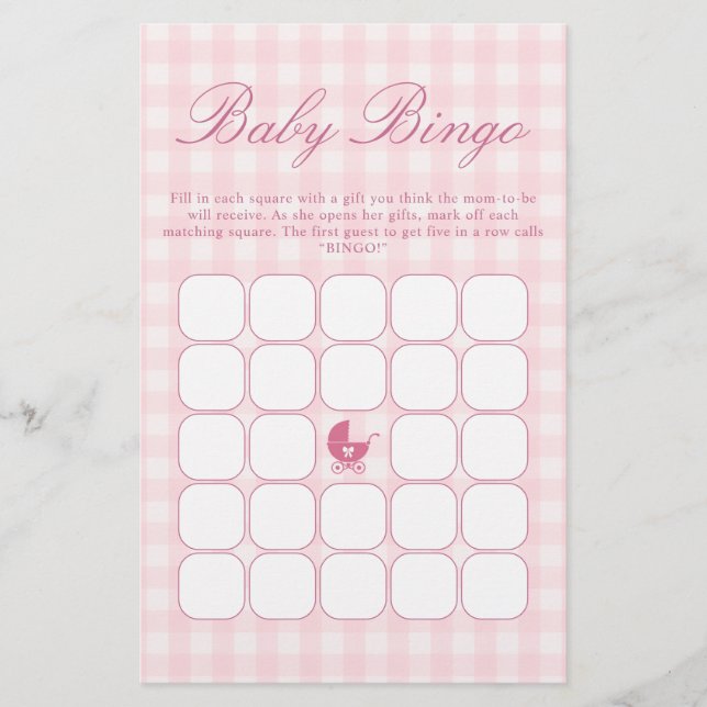 Rosa Baby Shower Bingo Spel (Framsida)
