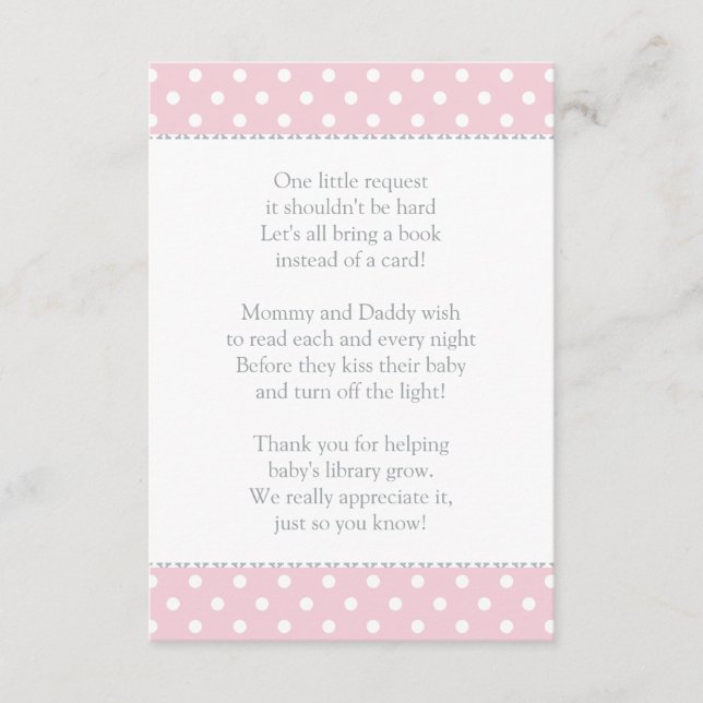 Rosa Baby Shower Bok för en liten begäran Tilläggskort (Framsida)