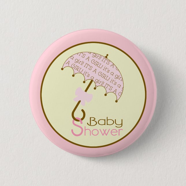 Rosa Baby Shower Button - Paraply Knapp (Framsida)