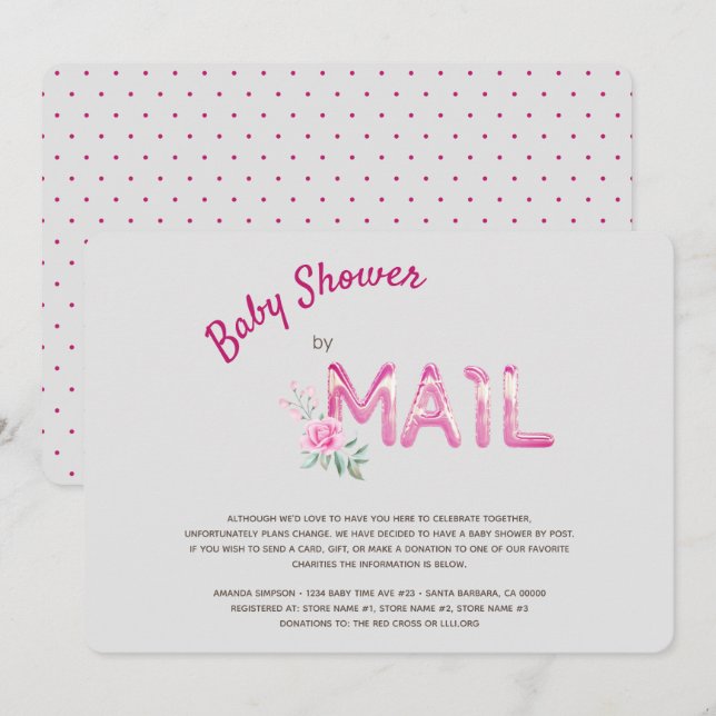 Rosa Baby Shower by Mail for Girls Inbjudningar (Fram/baksida)