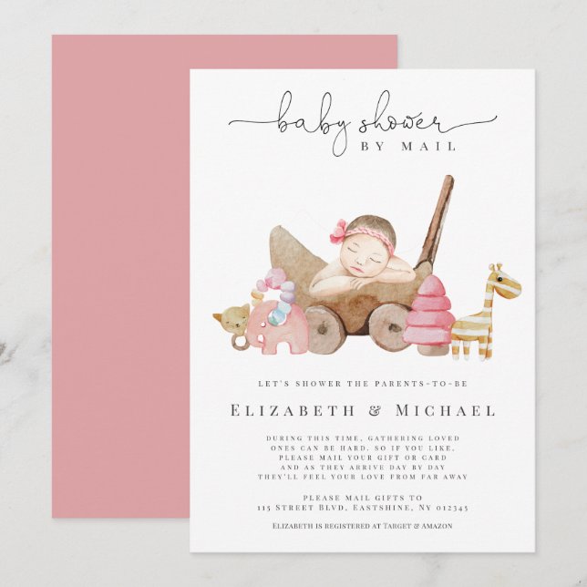 Rosa Baby Shower by Mail Girl Boho Long Avstånd  Inbjudningar (Fram/baksida)