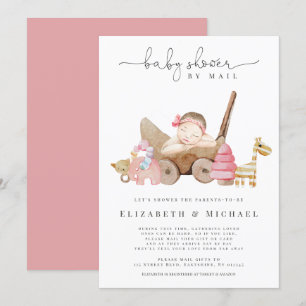 Rosa Baby Shower by Mail Girl Boho Long Avstånd Inbjudningar