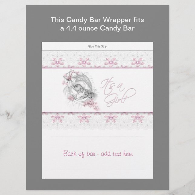 Rosa Baby Shower Candy Pub Wrapper (Framsida)
