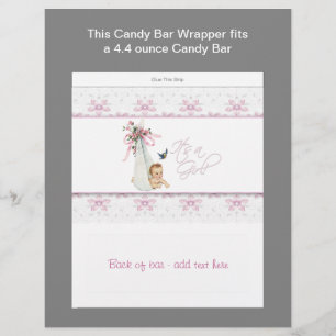 Rosa Baby Shower Candy Pub Wrapper Reklamblad