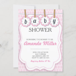 Rosa Baby Shower clothespin-inbjudningar Inbjudningar