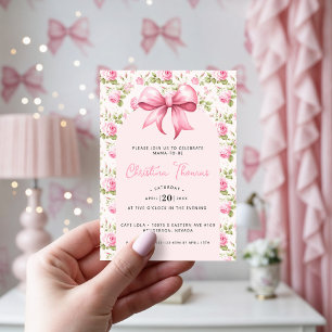 Rosa baby shower-dekoration med rosett inbjudningar