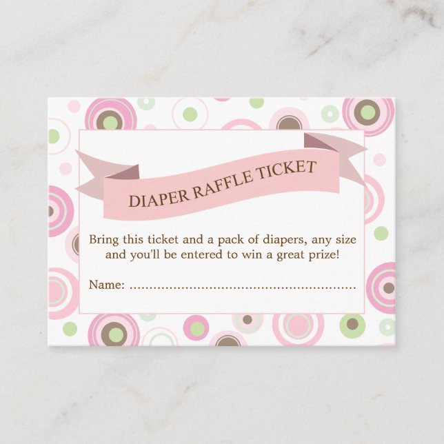 Rosa Baby Shower Diaper Raffle Biljett Infoga Tilläggskort (Framsida)
