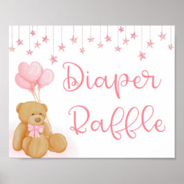 Rosa Baby Shower Diaper Raffle Sign Nalle Poster