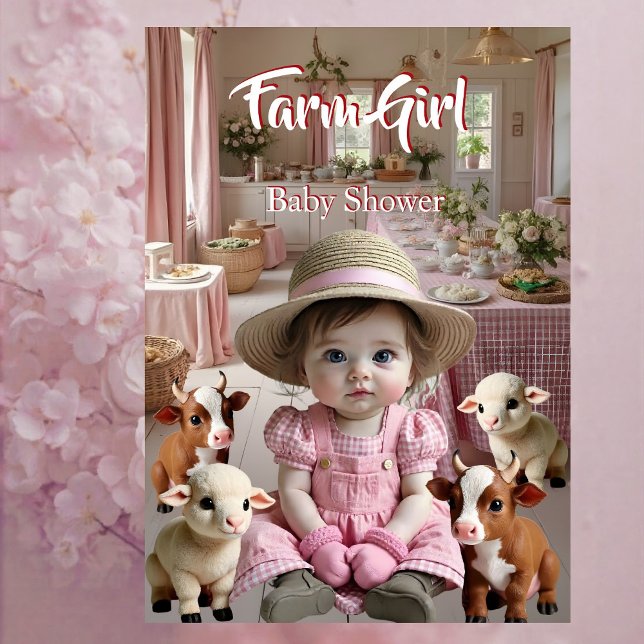 Rosa Baby Shower Farmhouse Animals Farm Inbjudningar (Skapare uppladdad)