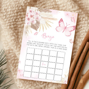 Rosa Baby Shower Fjäril Bingo Spel