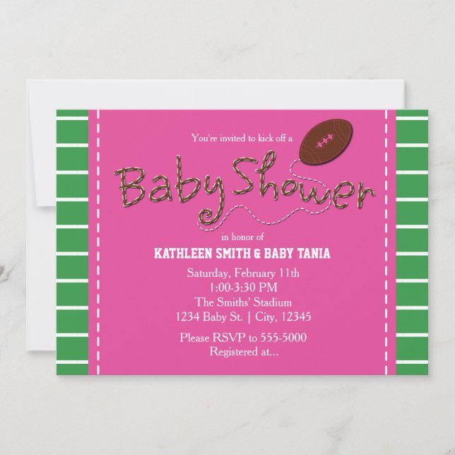 ROSA BABY SHOWER FOOTBALL Sports Party-inbjudan Inbjudningar (Framsida)