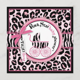 Rosa baby shower för Cheetahrockstjärnabarnvagn Inbjudningar