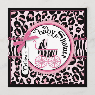 Rosa baby shower för Cheetahrockstjärnabarnvagn Inbjudningar
