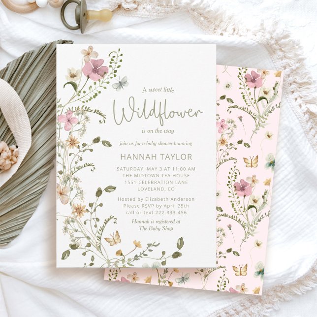 Rosa Baby Shower för en liten Wildblomma Inbjudningar (pink girl little wildflower baby shower invitations)