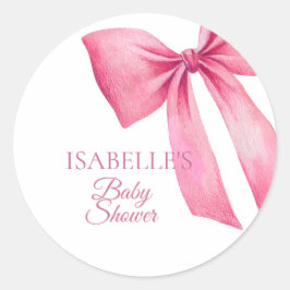 Rosa Baby Shower för Flicka med Rosett Runt Klistermärke