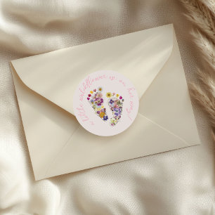 Rosa Baby Shower för Wildblommor Runt Klistermärke