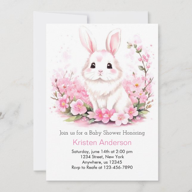 Rosa Baby Shower för  Woodland Bunny Inbjudningar (Framsida)