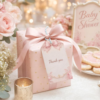 Rosa baby shower-gåvokort | Coquette blommig Presentetikett