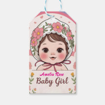 Rosa Baby Shower Gift-Märkre med vattenfärgsblommo