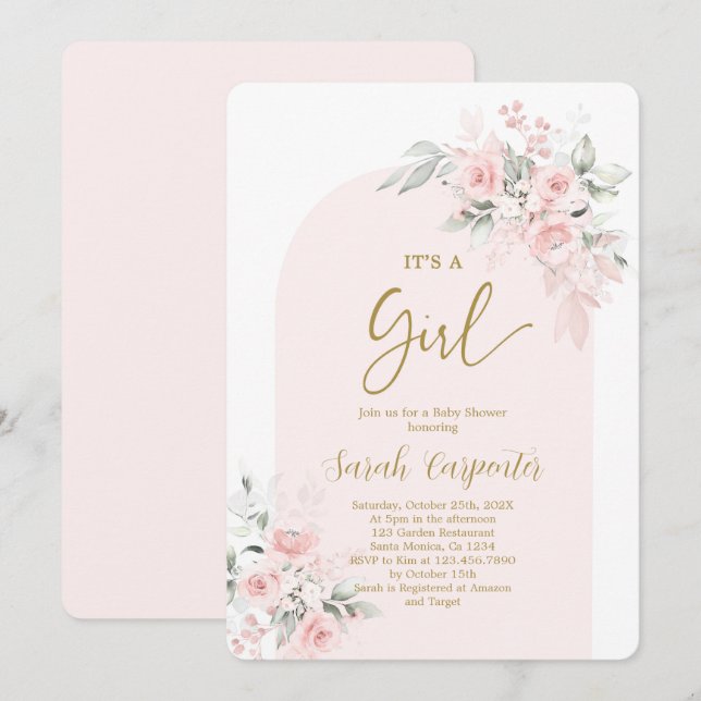  Rosa Baby Shower Girl-inbjudan Inbjudningar (Fram/baksida)