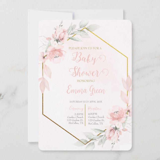  Rosa Baby Shower Girl Inbjudningar (Framsida)