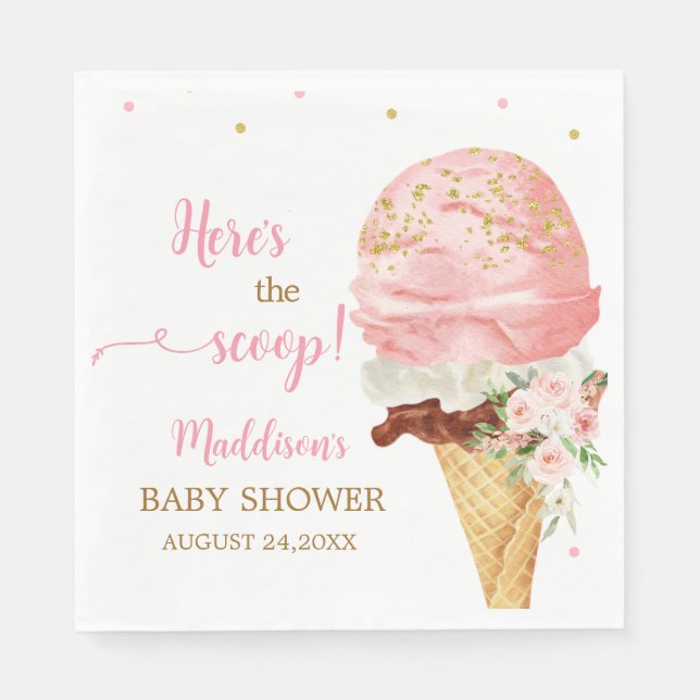 Rosa Baby Shower Glasskalas  Pappersservett (Framsidan)