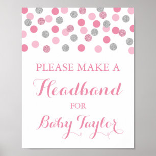Rosa Baby Shower Headband Station-skylt Poster