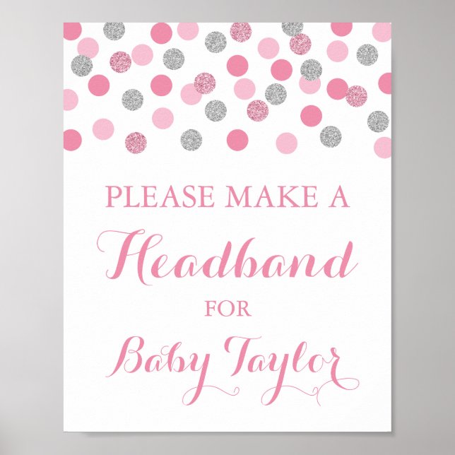 Rosa Baby Shower Headband Station-skylt Poster (Framsidan)