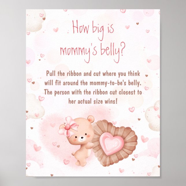 Rosa Baby Shower Hur Stor Är Mammans Mage Poster (Framsidan)