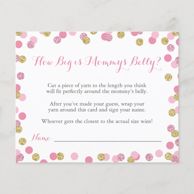 Rosa Baby Shower Hur stort är Mamma Belly Game? (Framsida)