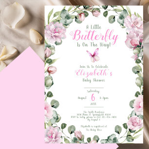 Rosa Baby Shower Inbjudan för en Liten Fjäril Bebi