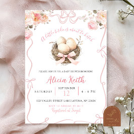 Rosa Baby Shower-inbjudan för fågelunge Inbjudningar