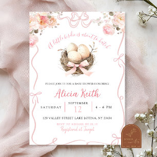 Rosa Baby Shower-inbjudan för fågelunge Inbjudningar