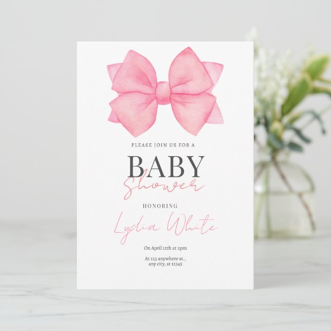 Rosa baby shower-inbjudan för flicka inbjudningar (Stående Fram)