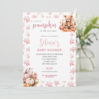 Rosa Baby Shower-inbjudan för Liten Pumpa, Hösttem Inbjudningar