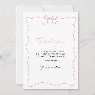Rosa baby shower-inbjudan med rosett, baby shower tack kort