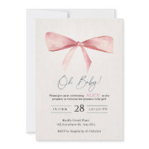Rosa baby shower-inbjudan med rosett