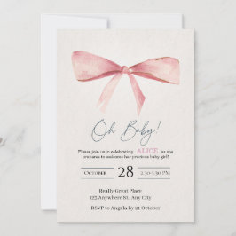 Rosa baby shower-inbjudan med rosett inbjudningar