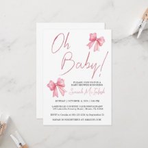 Rosa baby shower-inbjudan med rosett