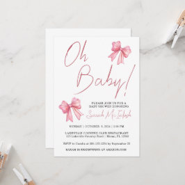Rosa baby shower-inbjudan med rosett inbjudningar