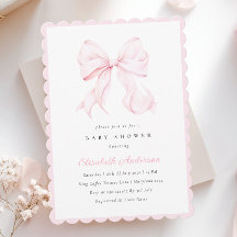 Rosa baby shower-inbjudan med rosett